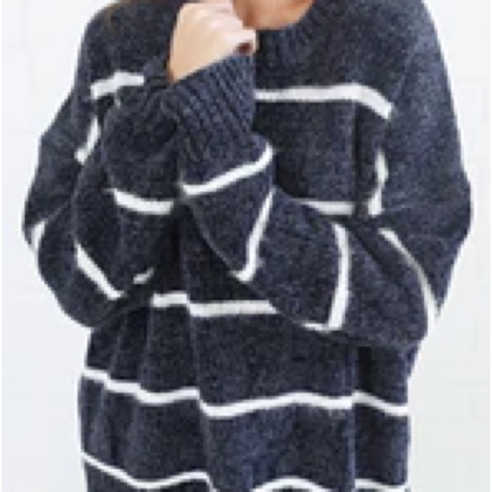 Gray Striped Fuzzy Pullover Sweater